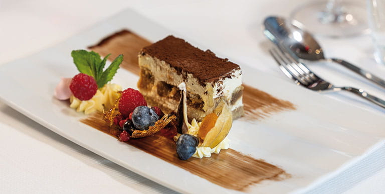 A dessert in the Panorama Restaurant on Spirit of the Danube
